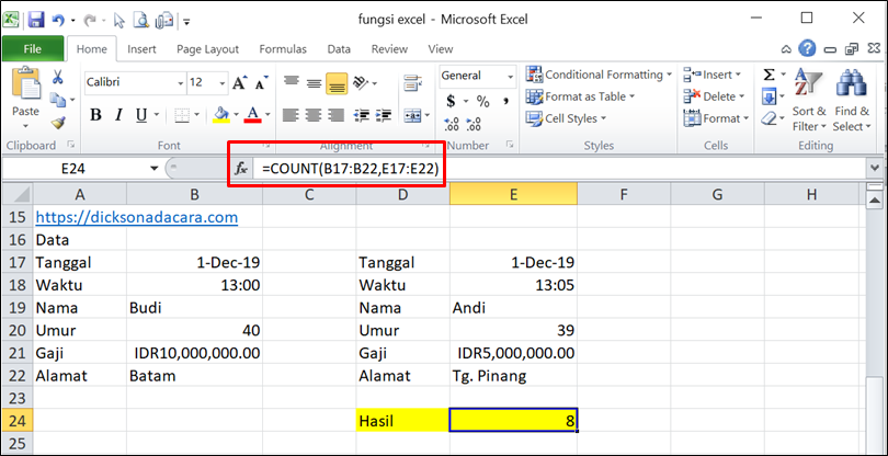 Cara Menggunakan Fungsi COUNT pada Excel - 2 value